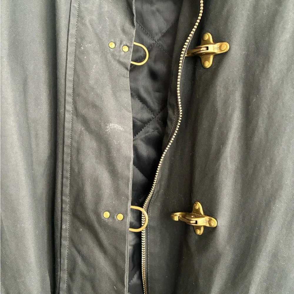 Massimo Dutti Black Utility Trench Field Jacket with Brown Corduroy Collar - Picture 2 of 5